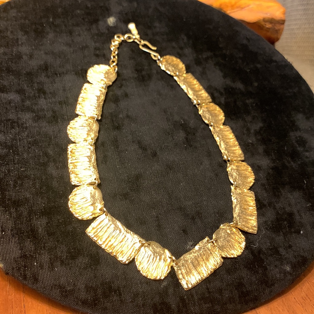 Brutalist Modernist Golden Textured Necklace